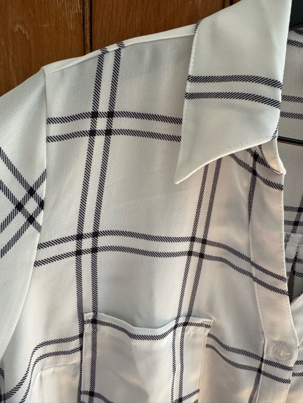 Fortune + Ivy White and Black Plaid Lines Button-Down V neck soft Shirt Size XL - Picture 2 of 14